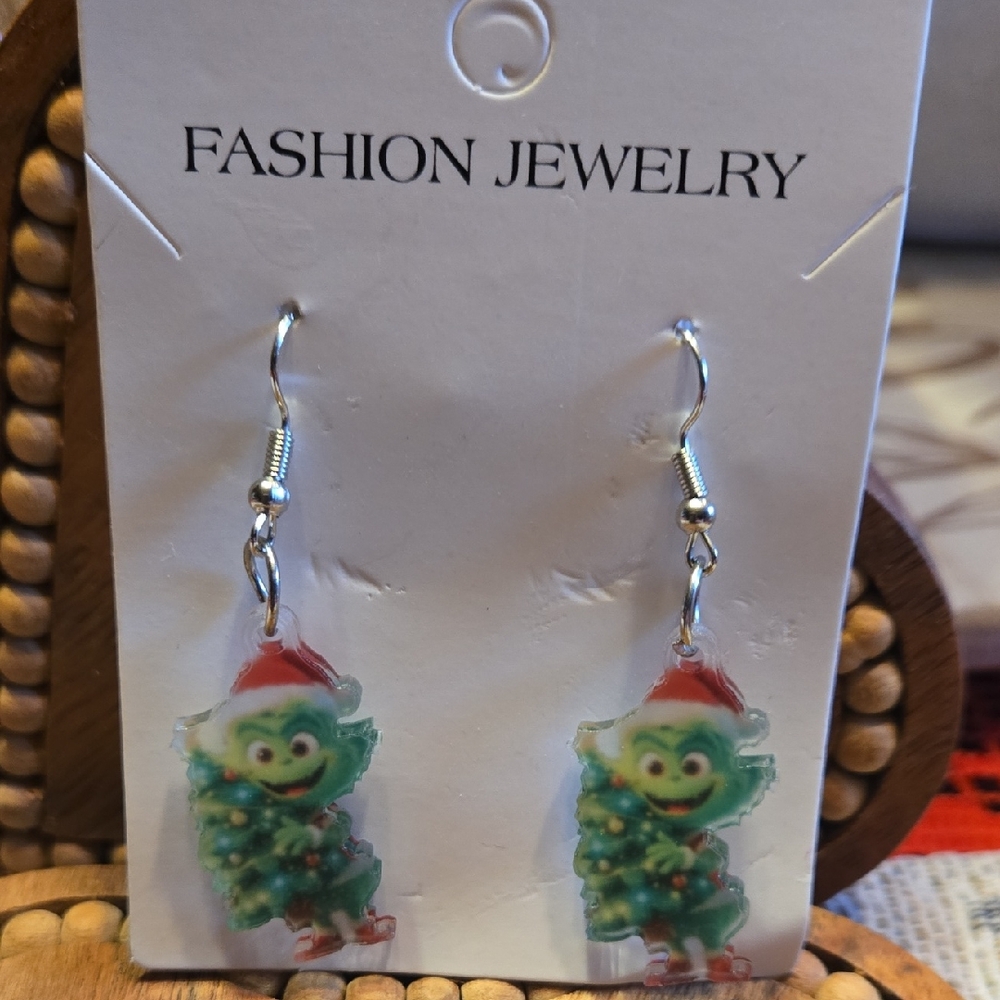 Festive Green Character Earrings